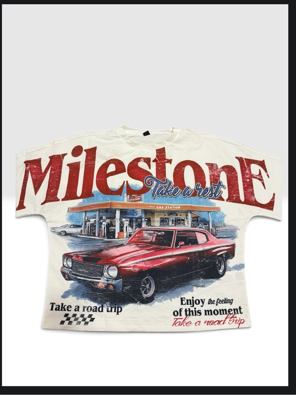 2pack Milestone Graphic women Tee – White with Red Car Print